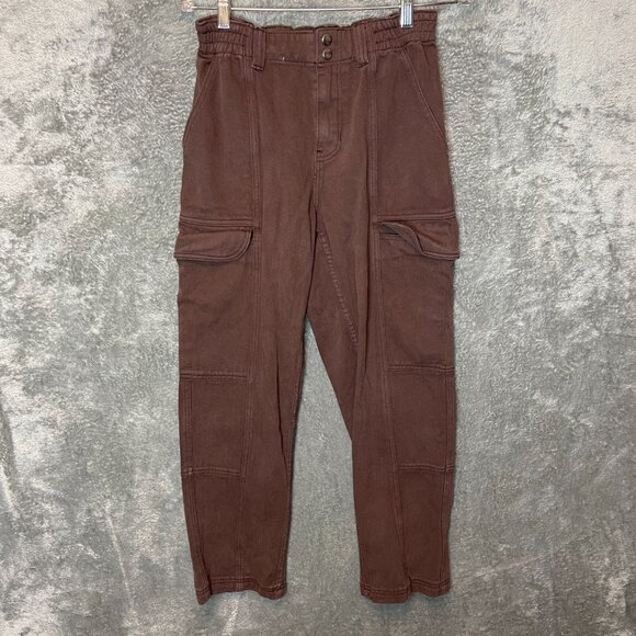 Pacsun Women Elastic Waist Baggy Loose Mid Rise Cargo Heavyweight Jean S Brown - Picture 1 of 10